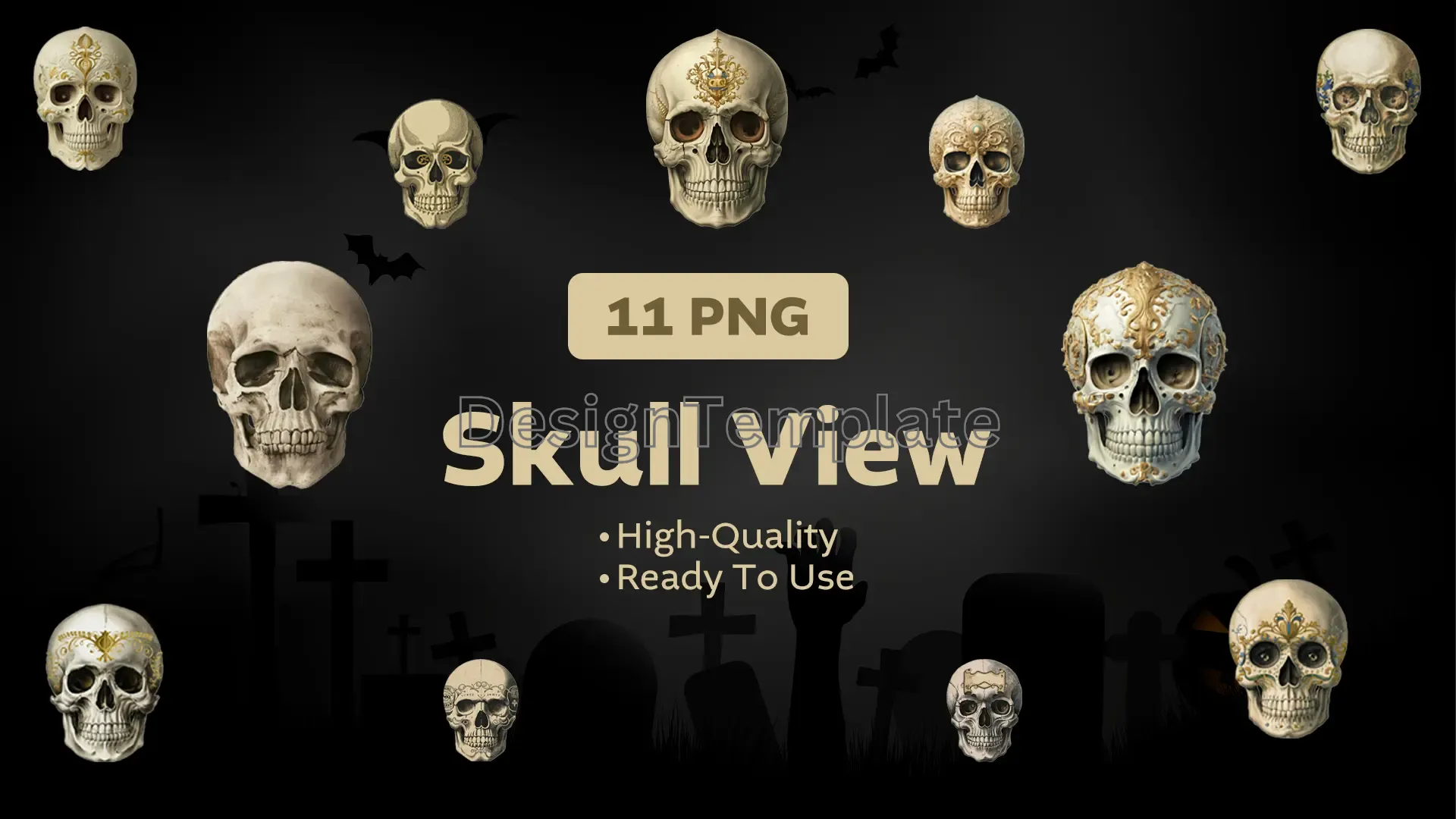 Skeleton Showcase Vibrant 3D Skull Icons Set image